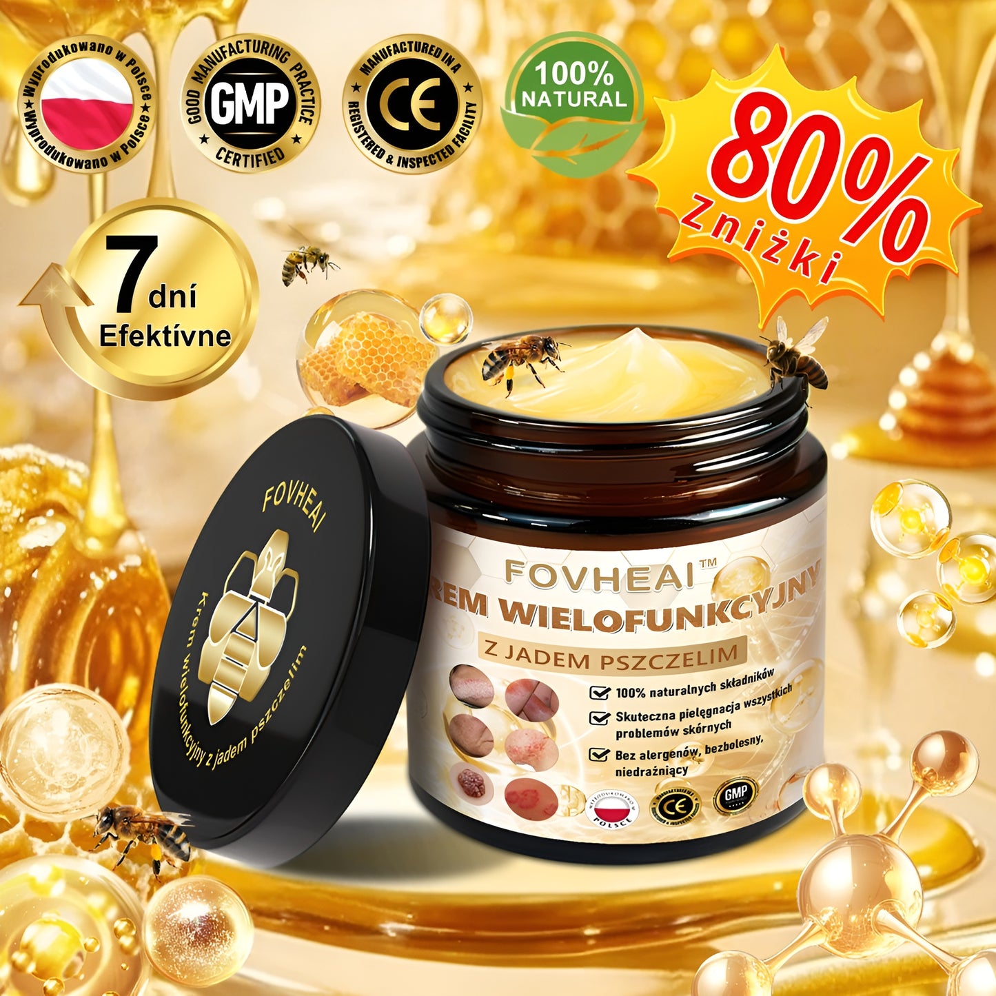 🏆 FOVHEAl™ Krem wielofunkcyjny z jadem pszczelim - Polecane przez dermatologów – Odpowiednie dla każdego wieku